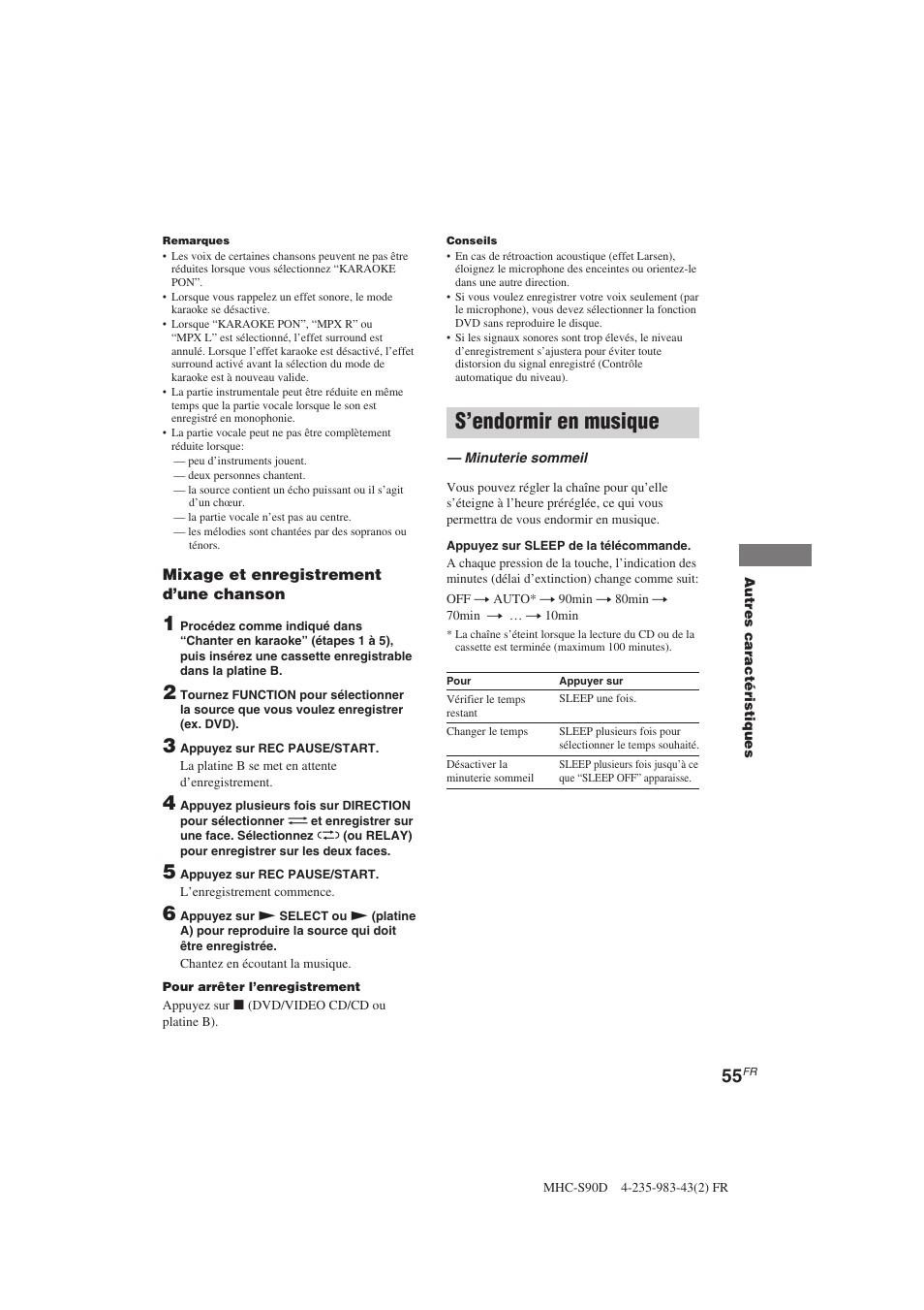S’endormir en musique | Sony MHC-S90D User Manual | Page 131 / 228