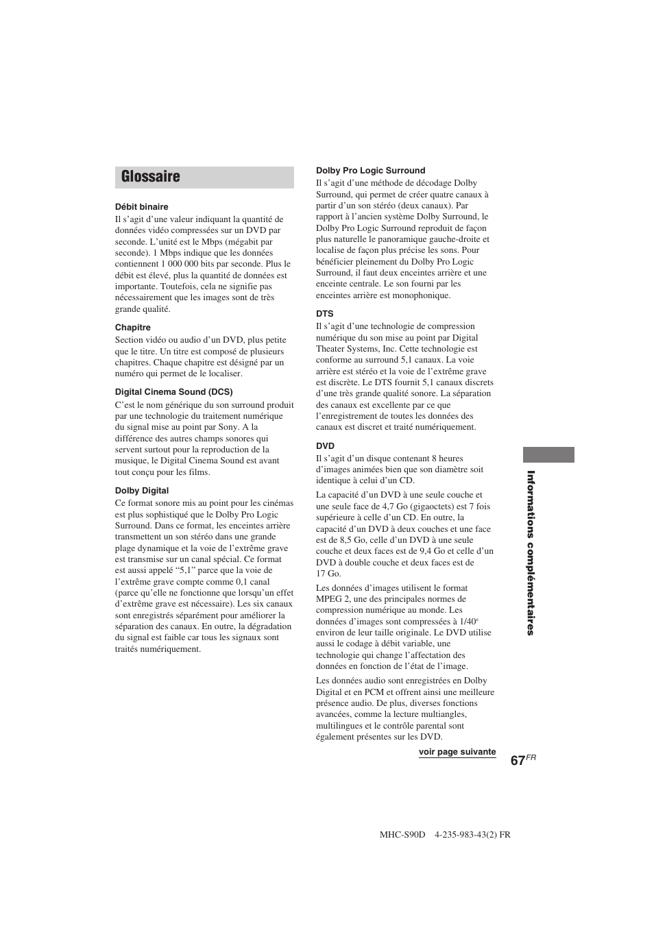 Glossaire | Sony MHC-S90D User Manual | Page 143 / 228