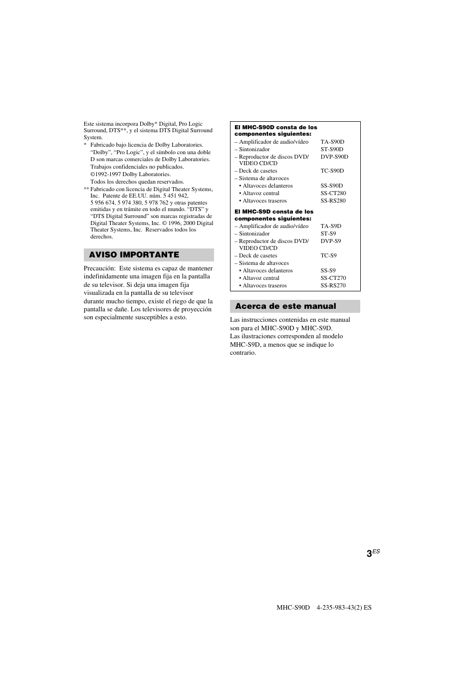 Aviso importante, Acerca de este manual | Sony MHC-S90D User Manual | Page 155 / 228