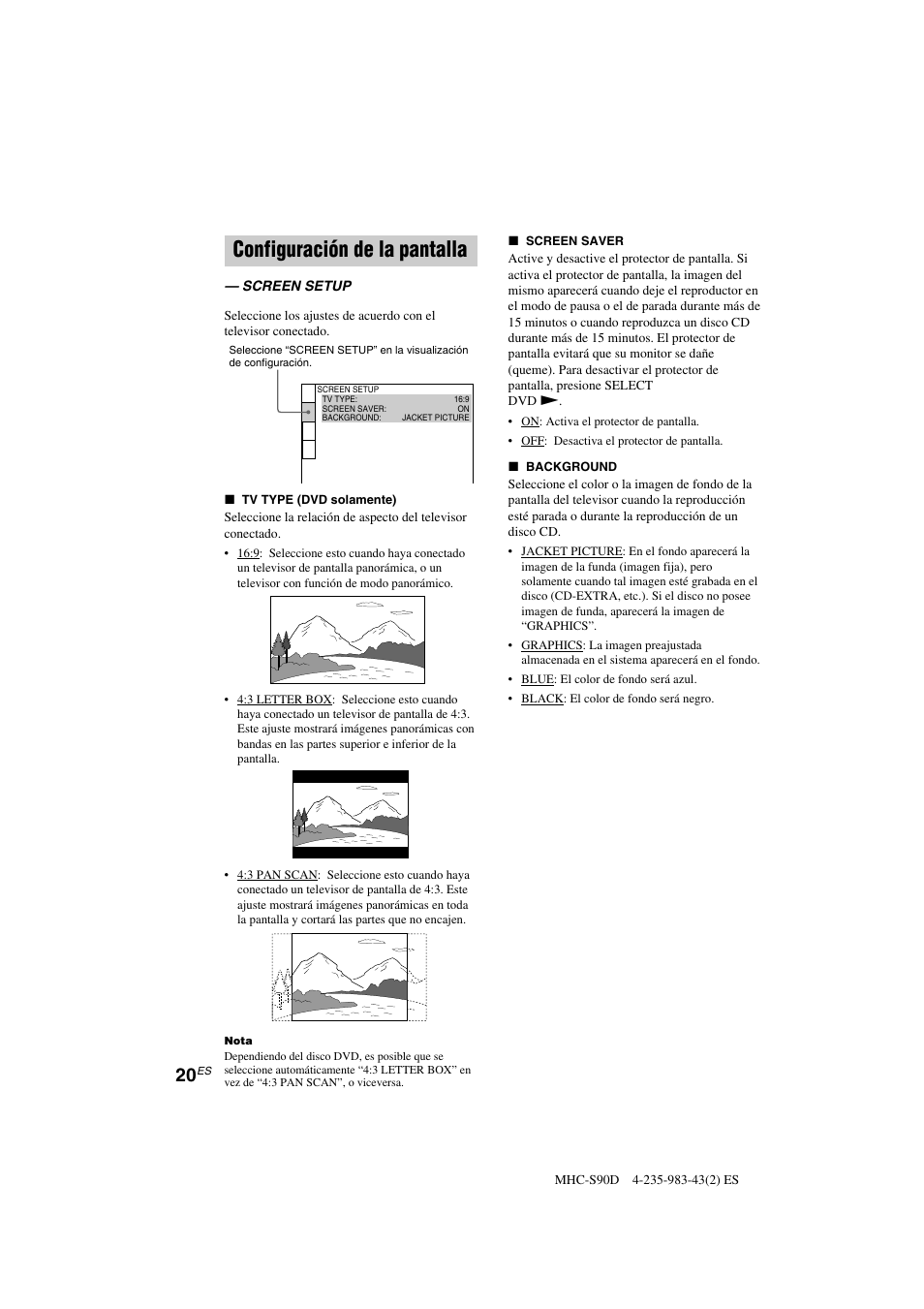 Configuración de la pantalla | Sony MHC-S90D User Manual | Page 172 / 228