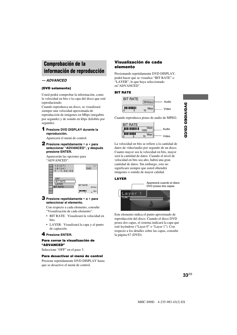 Comprobación de la información de reproducción, Visualización de cada elemento | Sony MHC-S90D User Manual | Page 185 / 228
