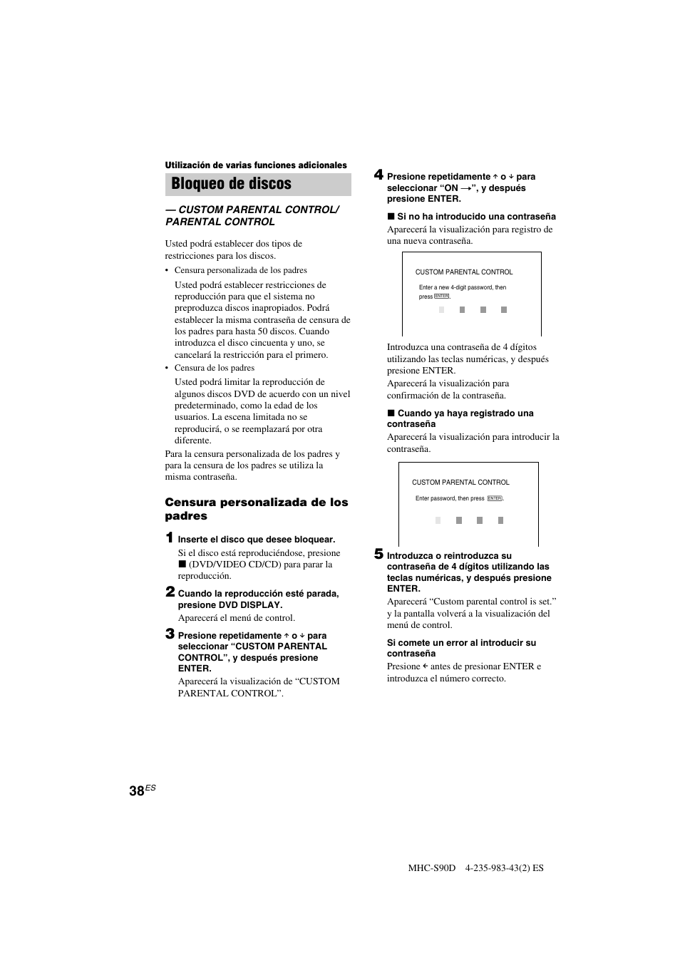 Bloqueo de discos | Sony MHC-S90D User Manual | Page 190 / 228