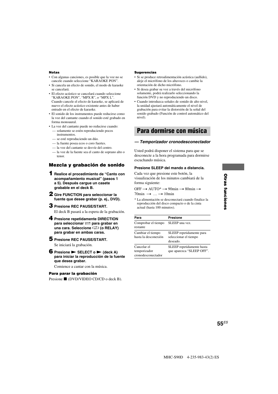 Para dormirse con música | Sony MHC-S90D User Manual | Page 207 / 228