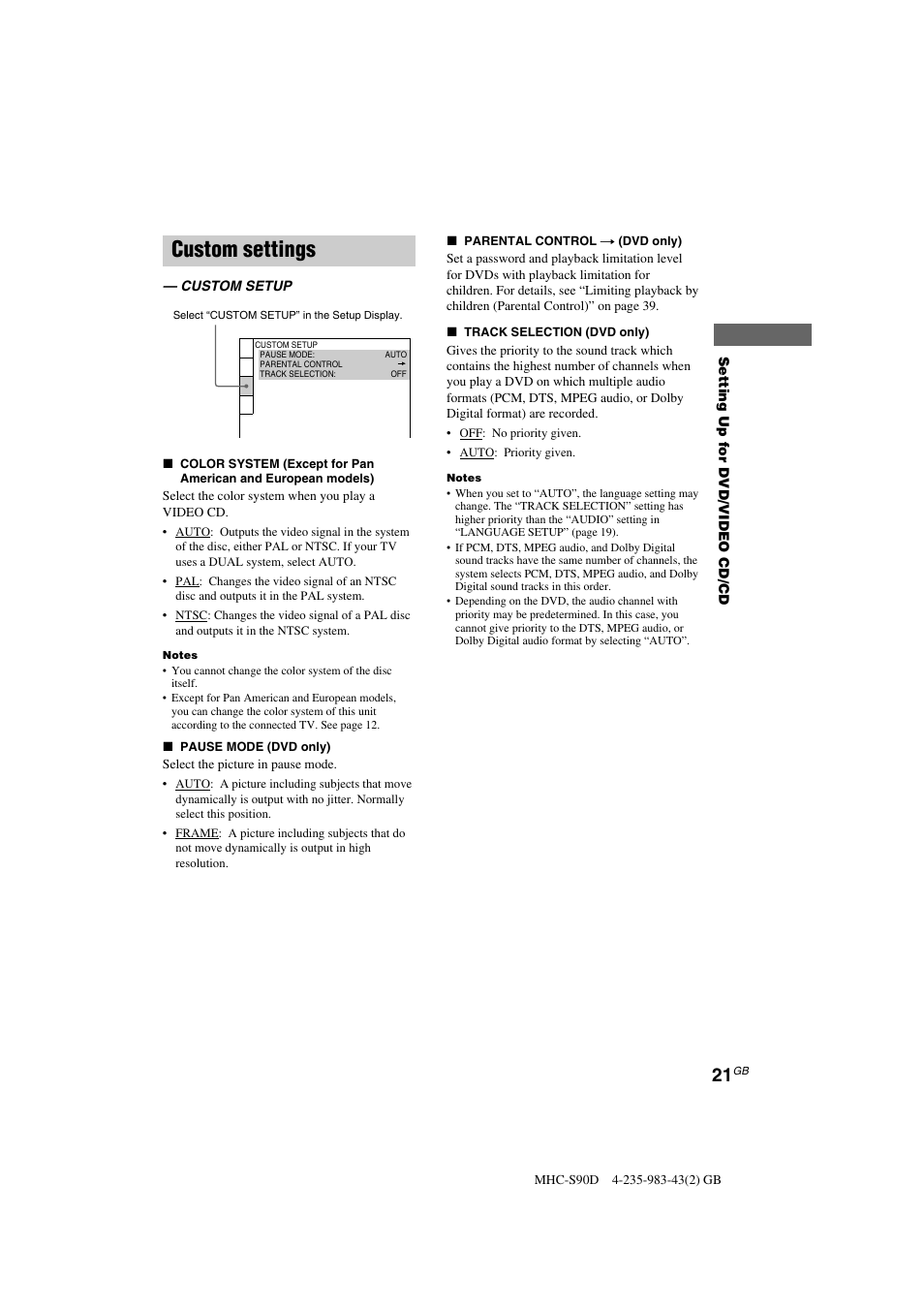 Custom settings | Sony MHC-S90D User Manual | Page 21 / 228