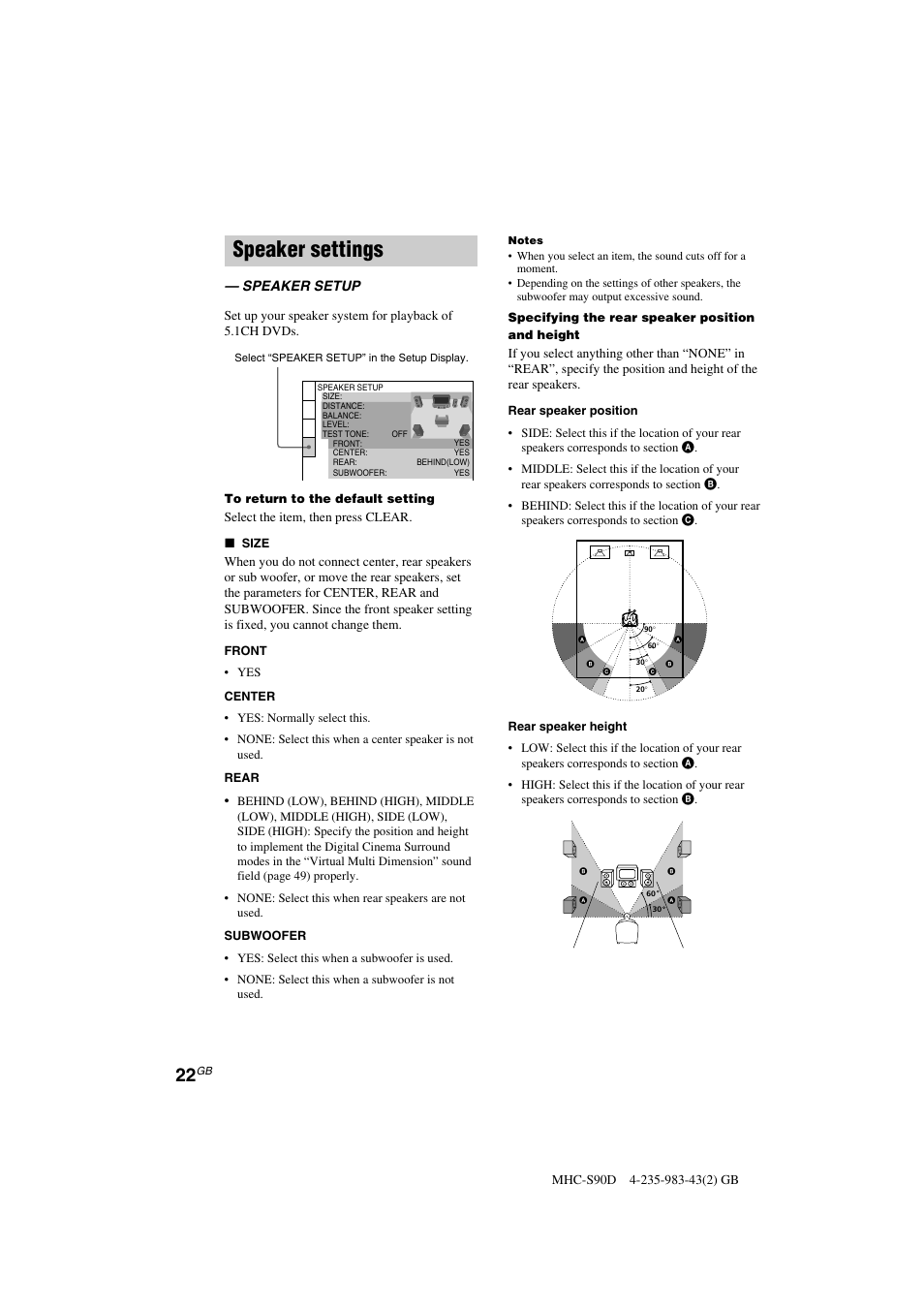 Speaker settings | Sony MHC-S90D User Manual | Page 22 / 228