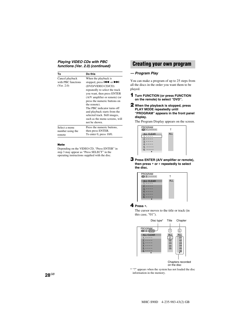 Creating your own program | Sony MHC-S90D User Manual | Page 28 / 228