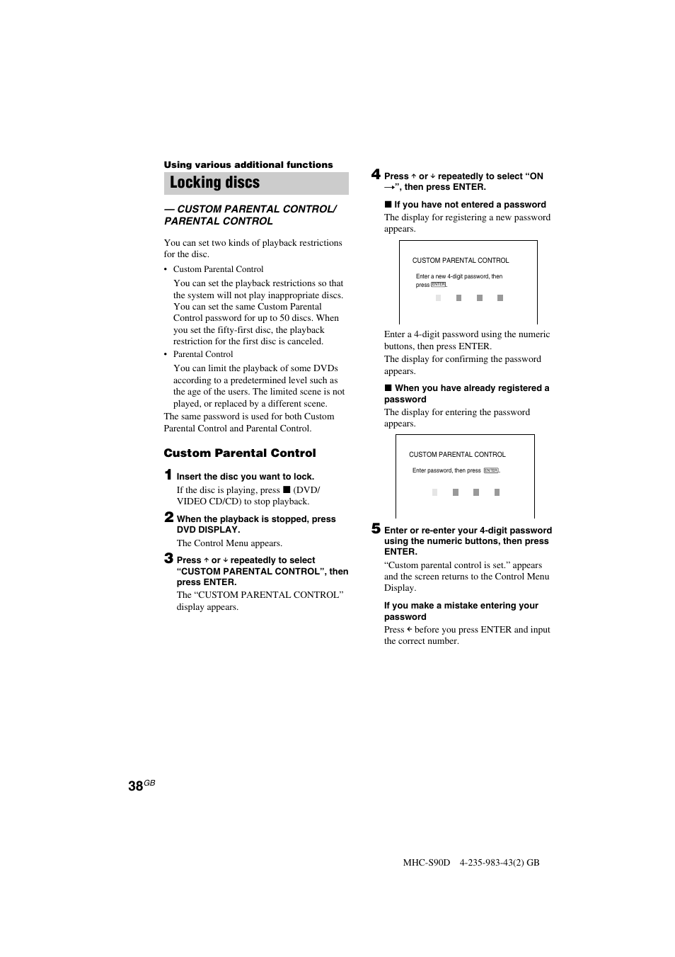 Locking discs | Sony MHC-S90D User Manual | Page 38 / 228