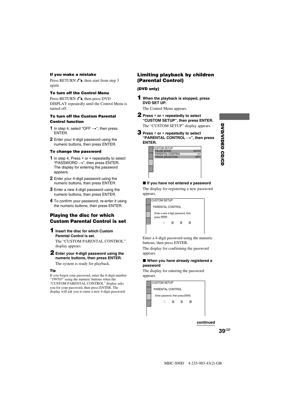 Limiting playback by children (parental control) | Sony MHC-S90D User Manual | Page 39 / 228