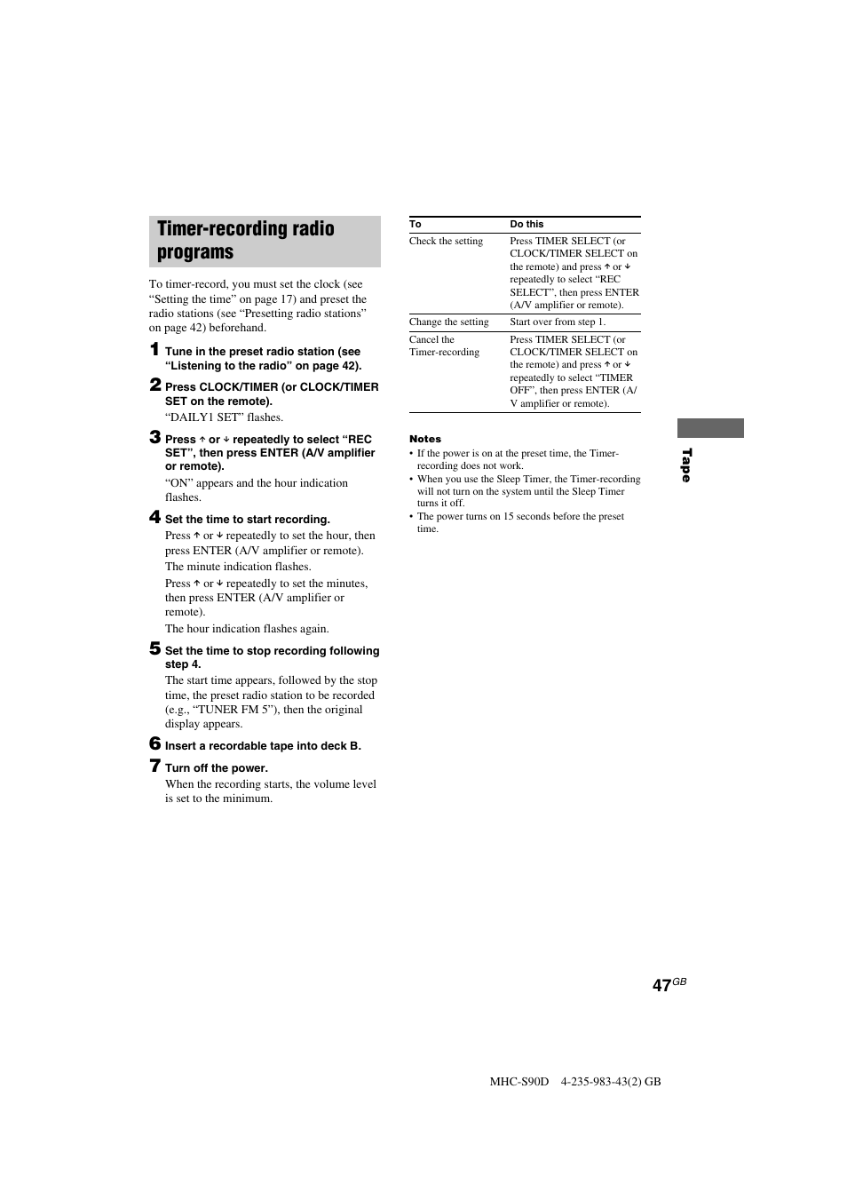 Timer-recording radio programs | Sony MHC-S90D User Manual | Page 47 / 228