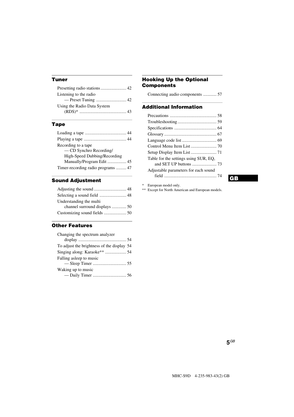Sony MHC-S90D User Manual | Page 5 / 228