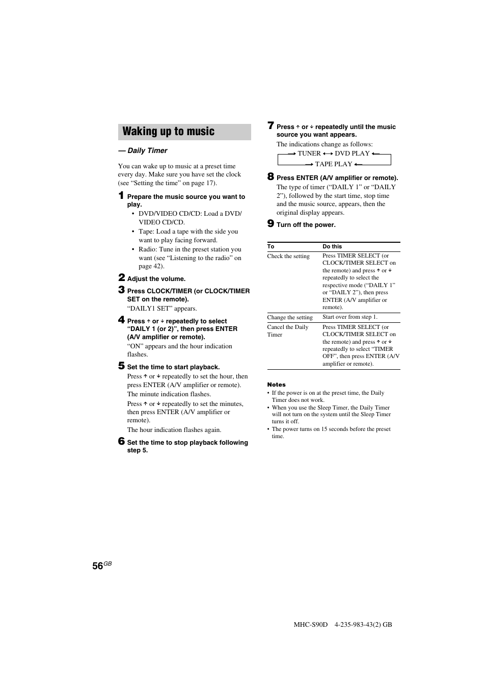 Waking up to music | Sony MHC-S90D User Manual | Page 56 / 228