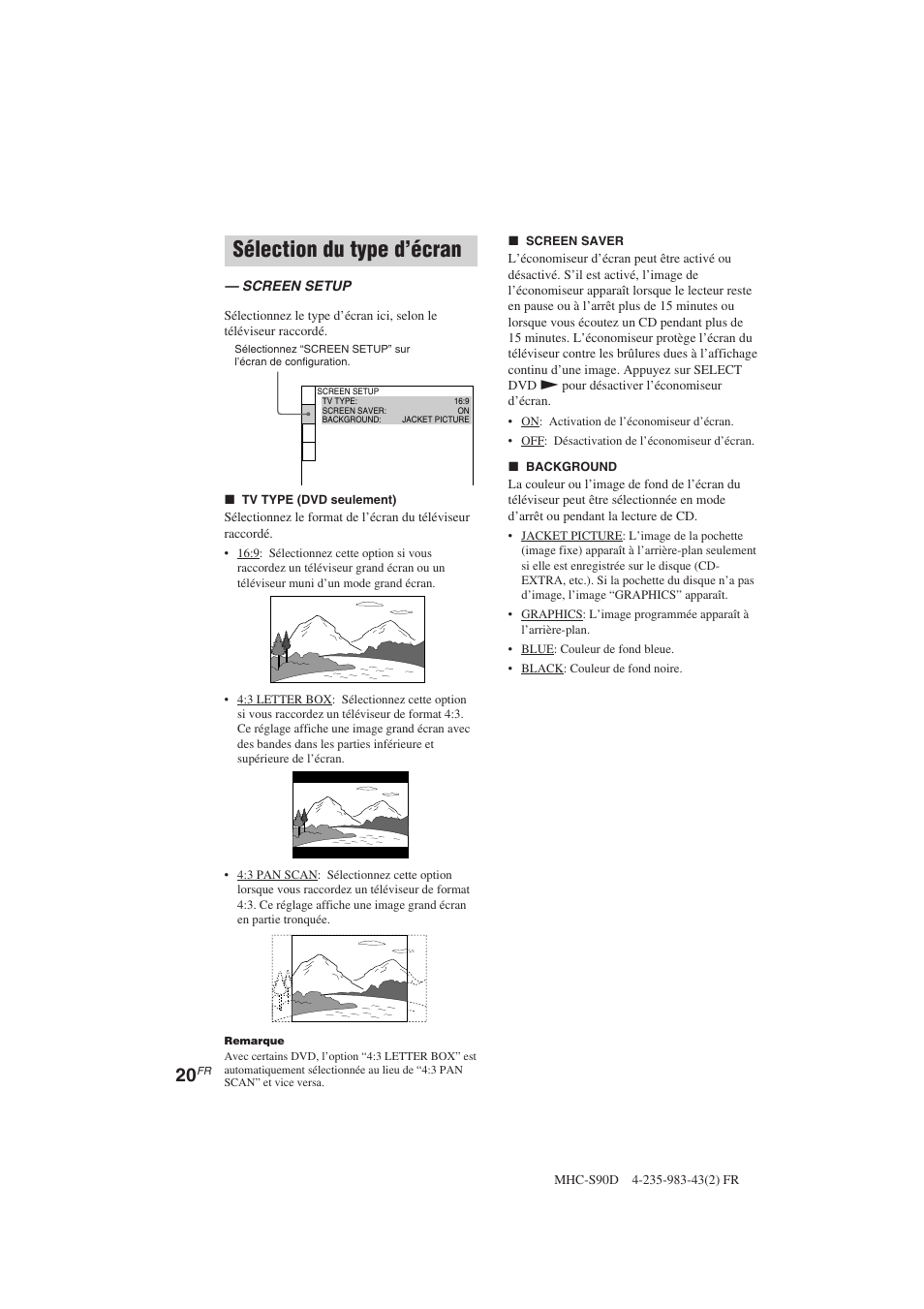 Sélection du type d’écran | Sony MHC-S90D User Manual | Page 96 / 228