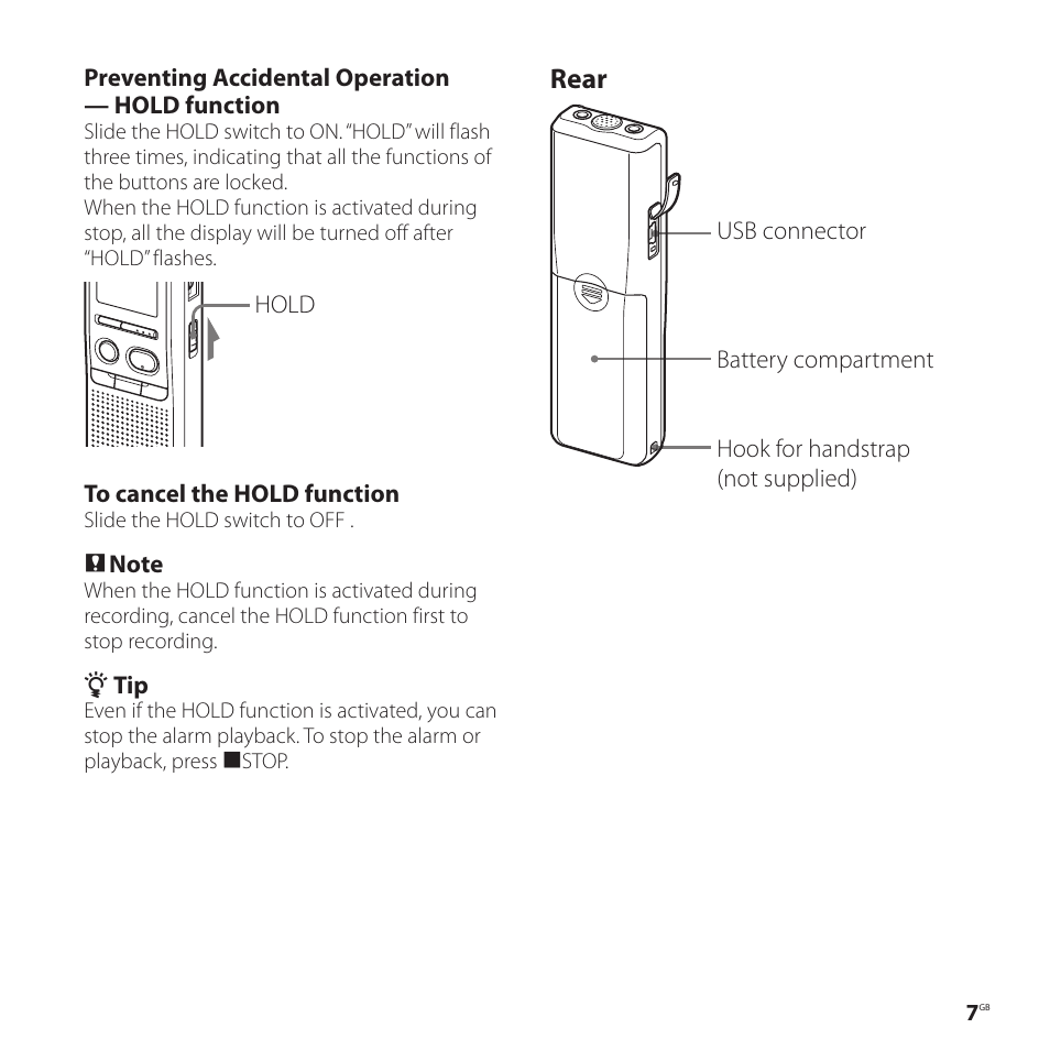 Rear | Sony ICD-P520 User Manual | Page 7 / 56