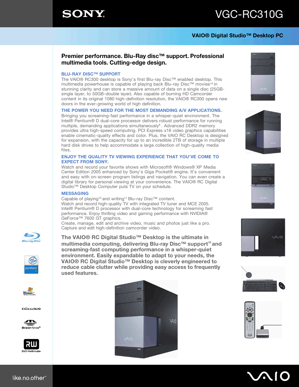 Sony VGC-RC310G User Manual | 2 pages