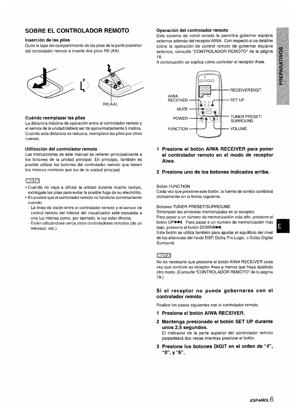 Sobre el controlador remoto, Inserción de las pilas, Cuándo reemplazar las pilas | Operación dei controlador remoto, Utilización del controlador remoto | Sony AV-DV75 User Manual | Page 29 / 72