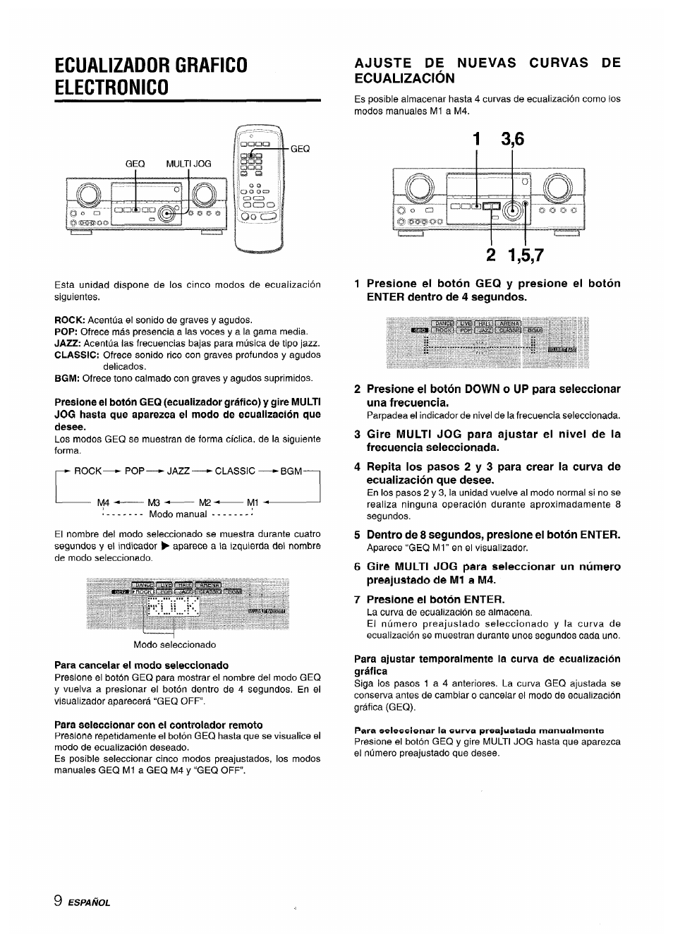 Ecualizador grafico electronico, Para cancelar el modo seleccionado, Ajuste de nuevas curvas de ecualización | Sony AV-DV75 User Manual | Page 32 / 72