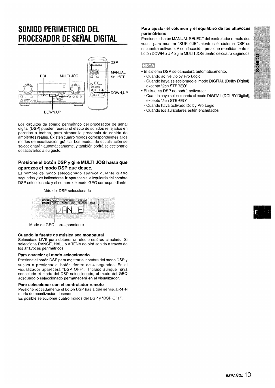 Sonido perimetrico del procesador de señal digital | Sony AV-DV75 User Manual | Page 33 / 72