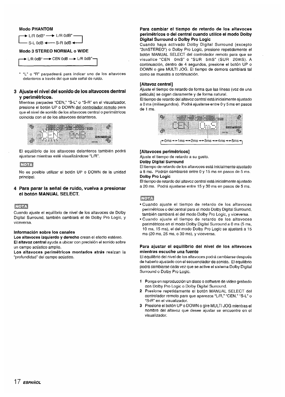 Modo phantom, Modo 3 stereo normal o wide, Altavoz central | Altavoces perimétricos | Sony AV-DV75 User Manual | Page 40 / 72