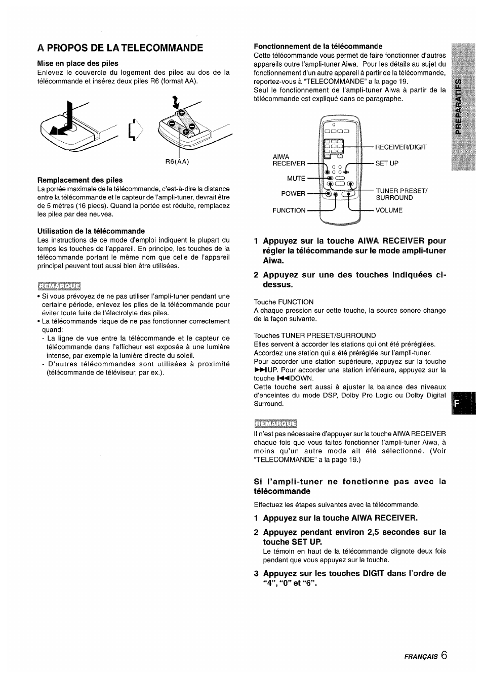 A propos de la telecommande, Mise en place des piles, Remplacement des piles | Utilisation de la télécommande, Fonctionnement de la télécommande | Sony AV-DV75 User Manual | Page 51 / 72