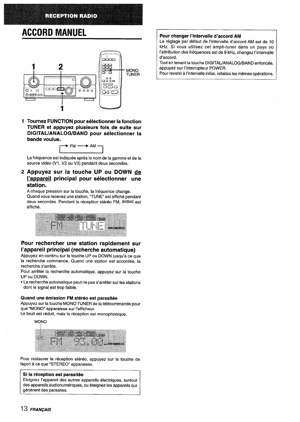 Quand une émission fm stéréo est parasitée, Si la réception est parasitée | Sony AV-DV75 User Manual | Page 58 / 72