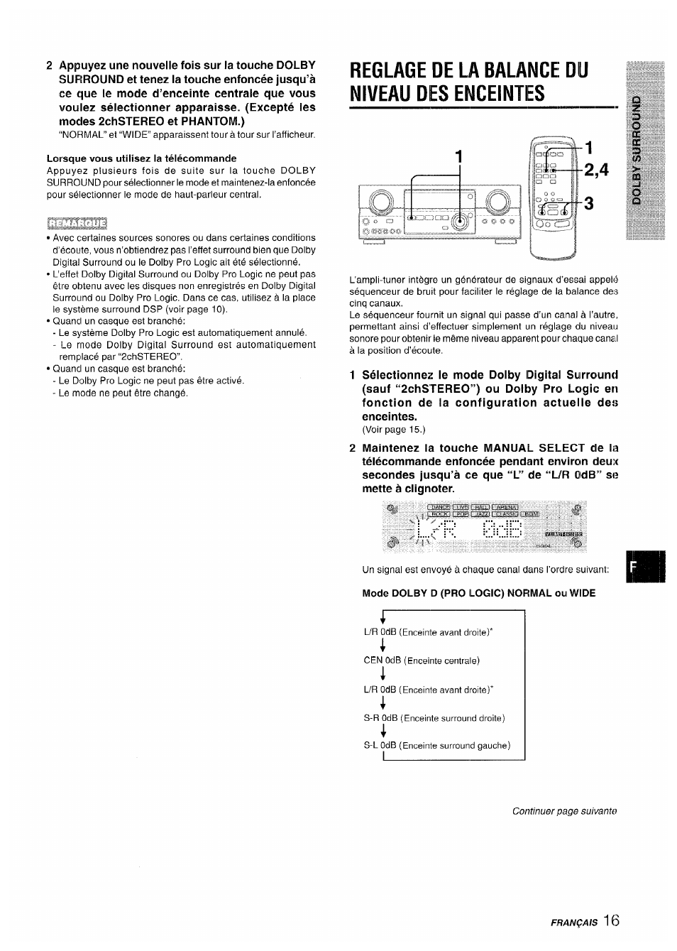 Reglage de la balance du niveau des enceintes | Sony AV-DV75 User Manual | Page 61 / 72