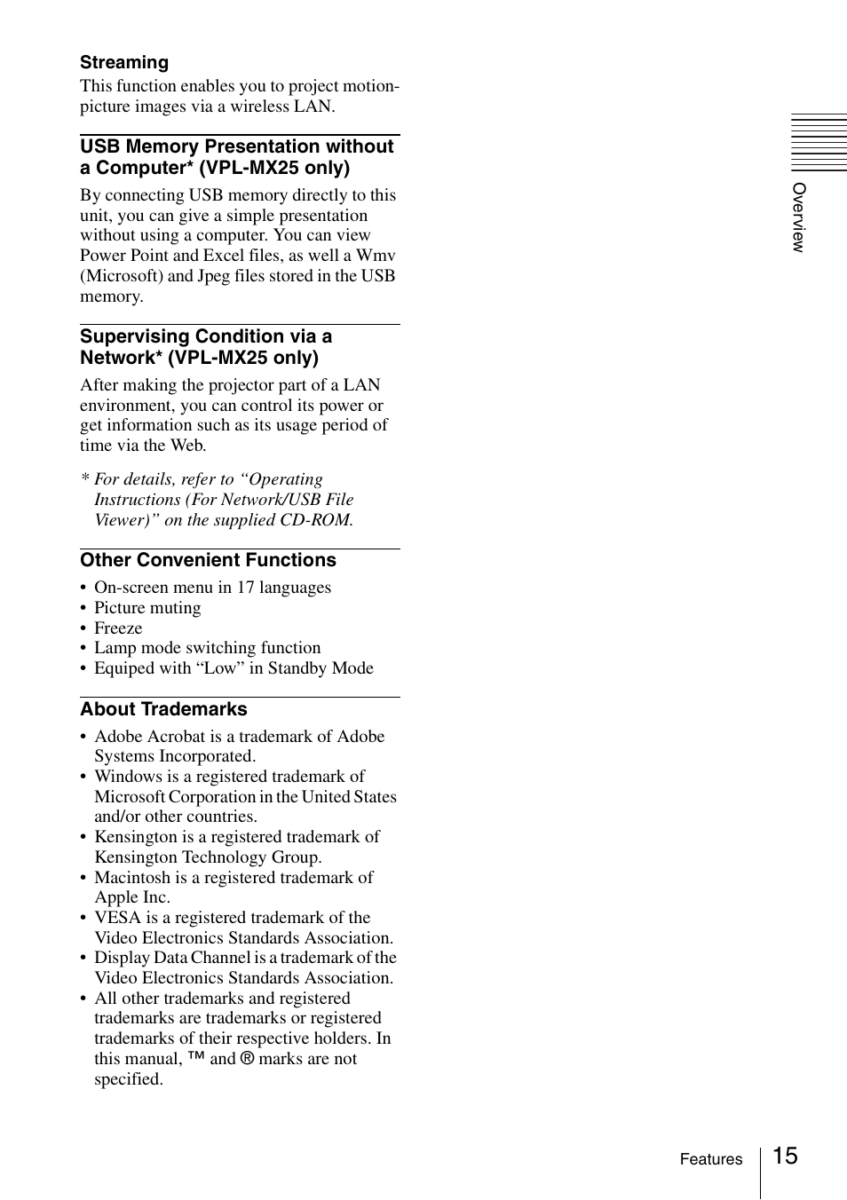 Sony Data Projector VPL-MX20 User Manual | Page 15 / 68