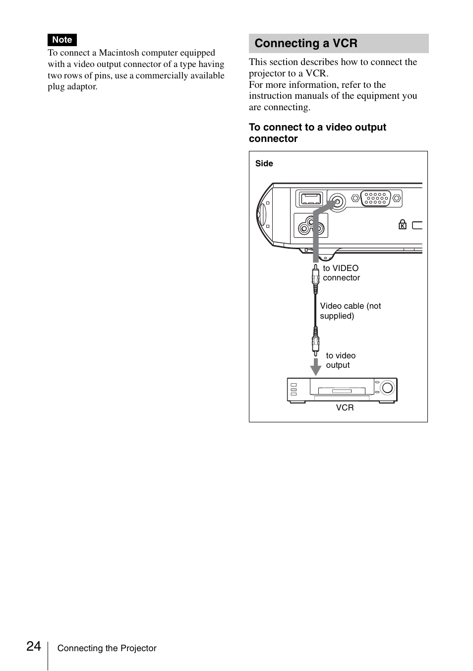 Connecting a vcr | Sony Data Projector VPL-MX20 User Manual | Page 24 / 68