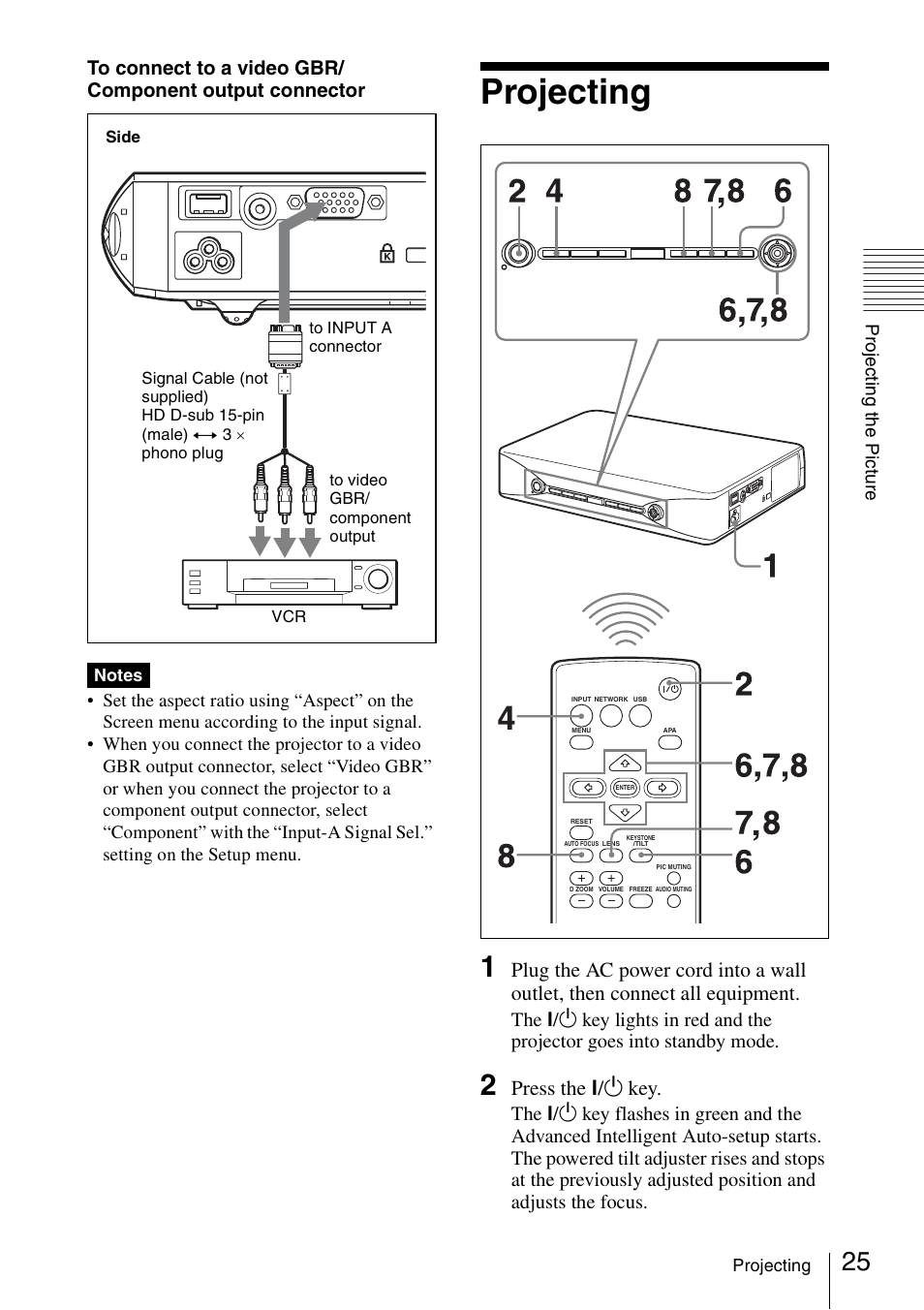 Projecting, Press the ?/1 key | Sony Data Projector VPL-MX20 User Manual | Page 25 / 68