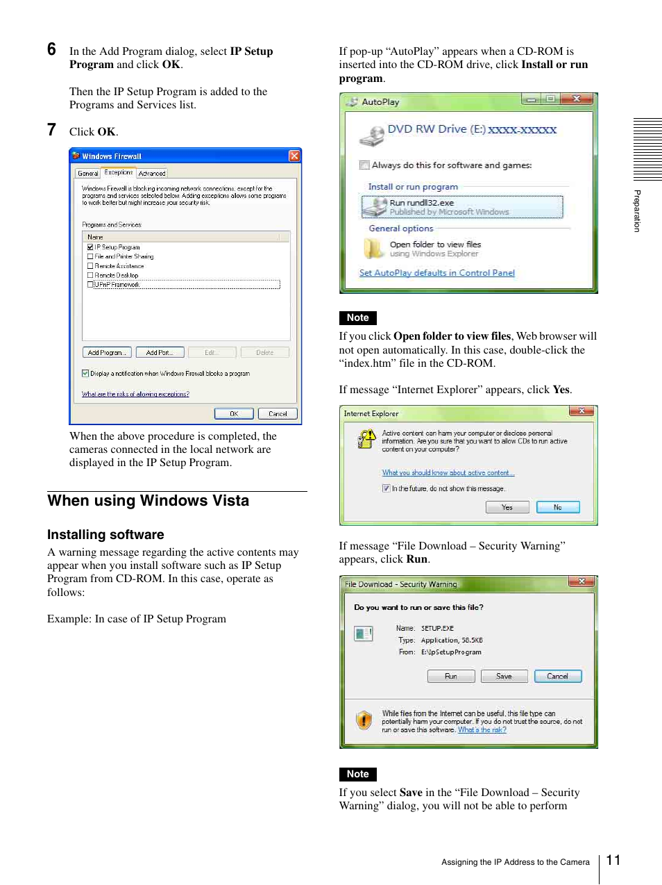 When using windows vista | Sony IPELA SNC-P1 User Manual | Page 11 / 80
