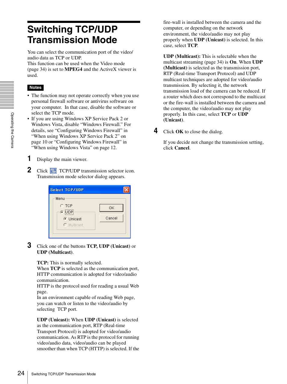 Switching tcp/udp transmission mode | Sony IPELA SNC-P1 User Manual | Page 24 / 80