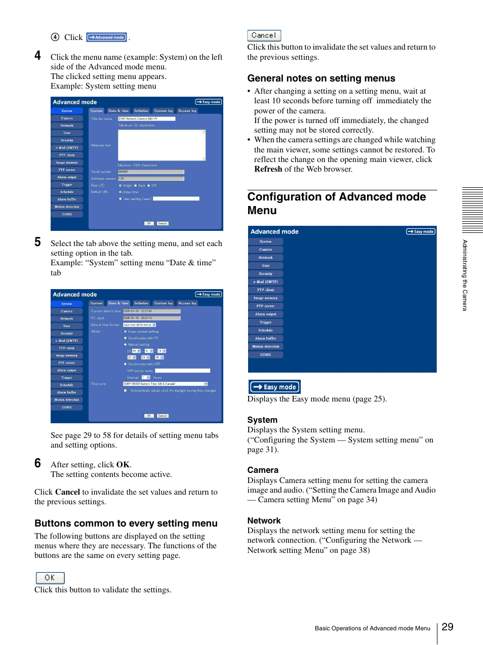 Configuration of advanced mode menu | Sony IPELA SNC-P1 User Manual | Page 29 / 80