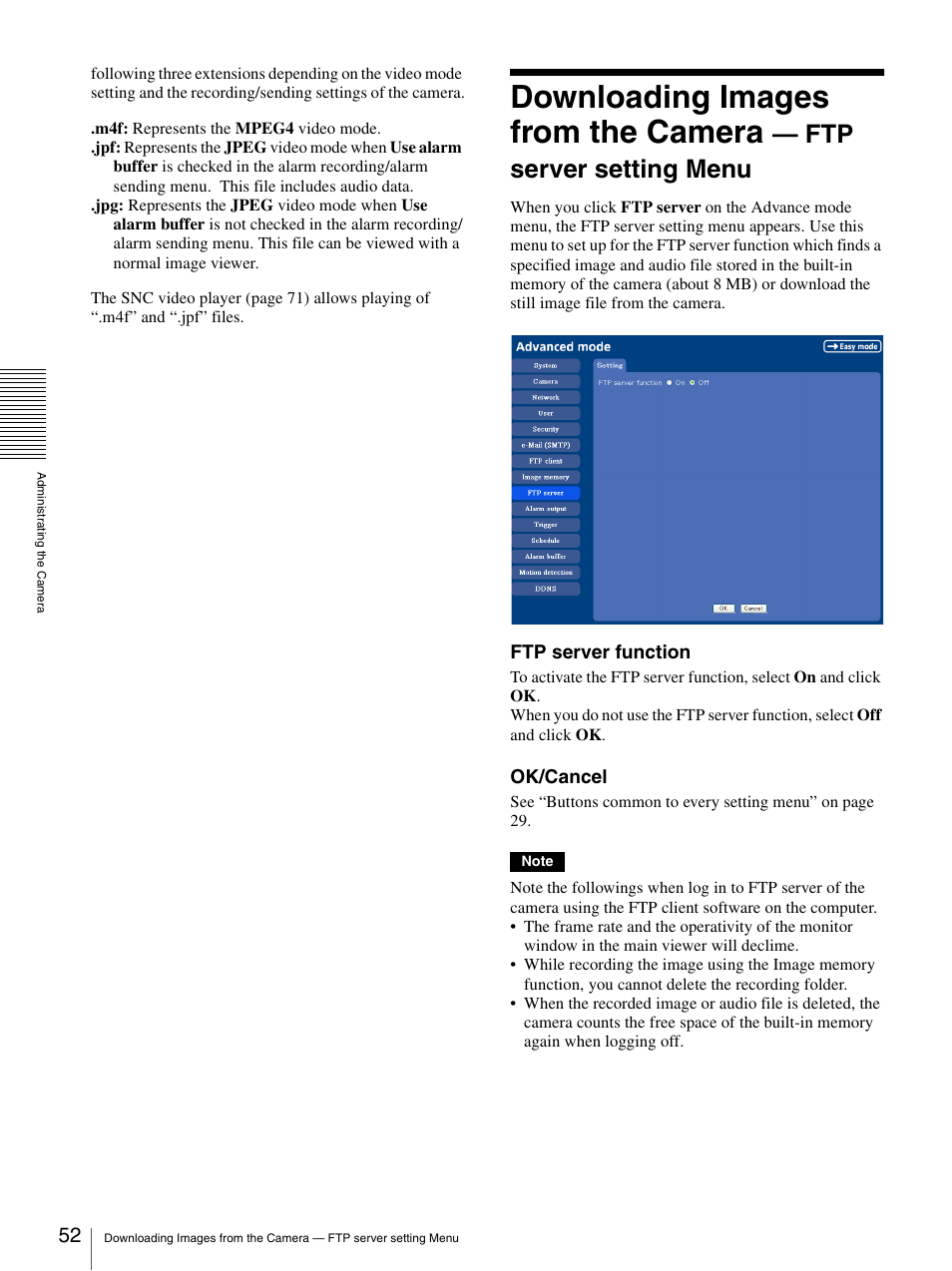 Downloading images from the camera, Ftp server setting menu | Sony IPELA SNC-P1 User Manual | Page 52 / 80