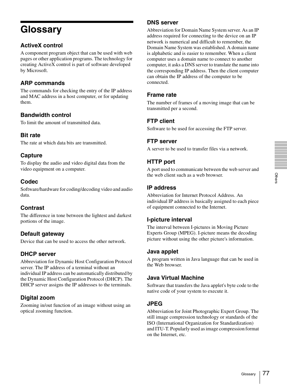 Glossary | Sony IPELA SNC-P1 User Manual | Page 77 / 80