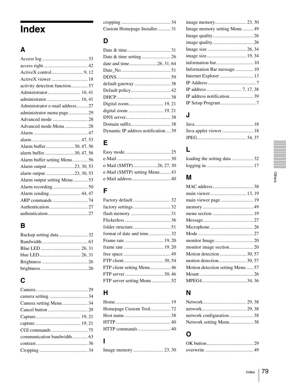 Index | Sony IPELA SNC-P1 User Manual | Page 79 / 80