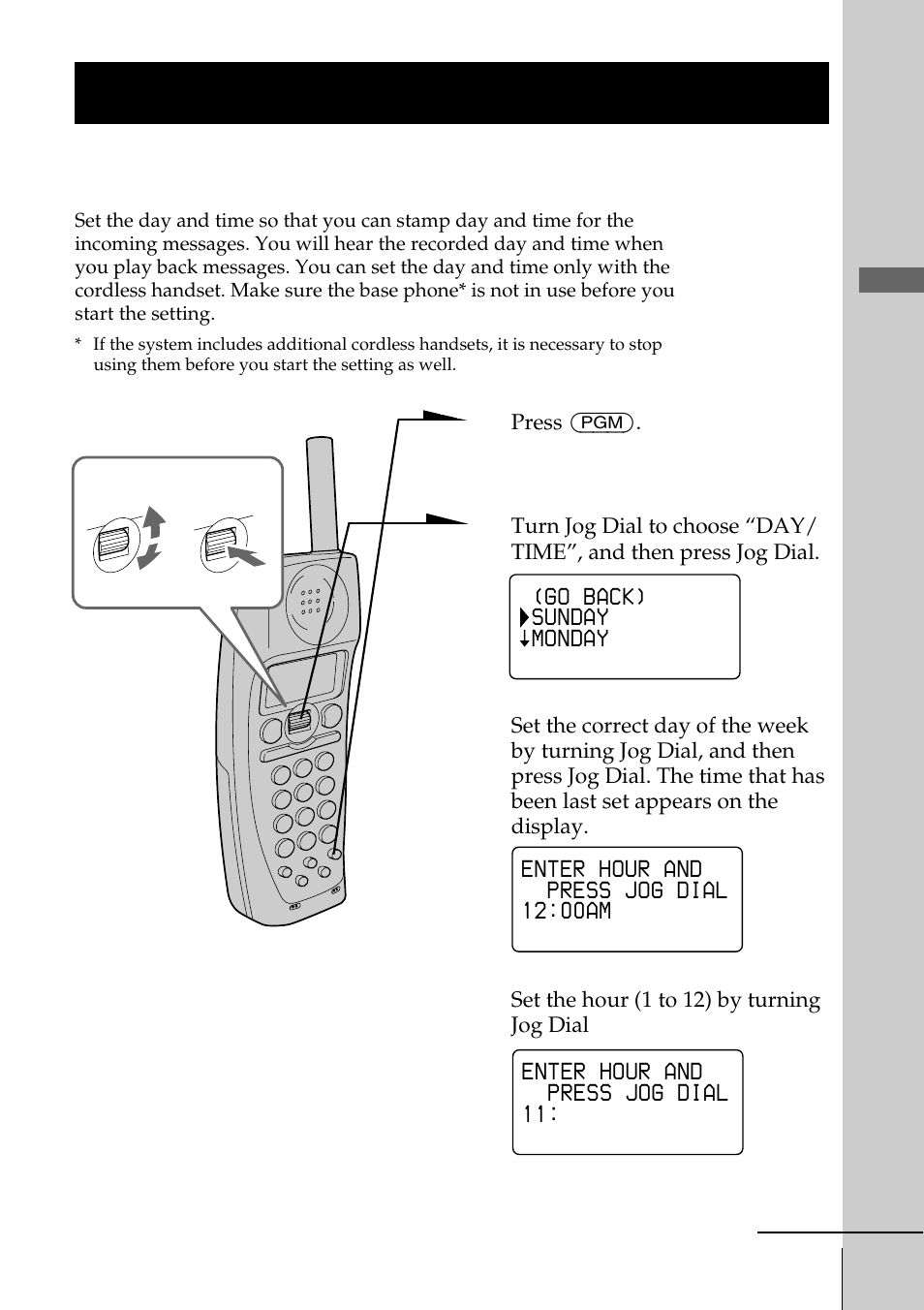 Setting the day and time, Step 6: setting the day and time, Step 6 | Getting started | Sony PP-A2780 User Manual | Page 21 / 100