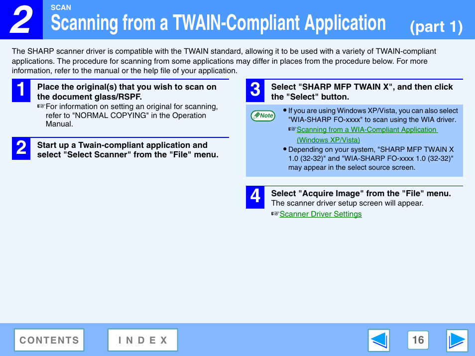 Scanning from a twain-compliant application, Part 1) | Sony FO-2080 User Manual | Page 16 / 41
