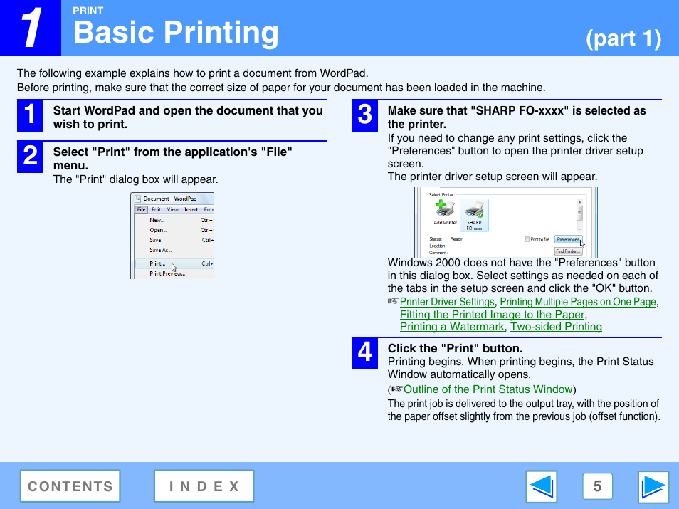 Basic printing, 1 print, Part 1) | Sony FO-2080 User Manual | Page 5 / 41