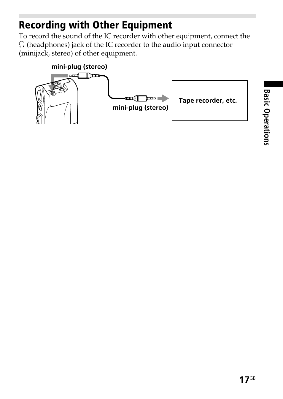 Recording with other equipment | Sony ICD-ST20 User Manual | Page 17 / 68