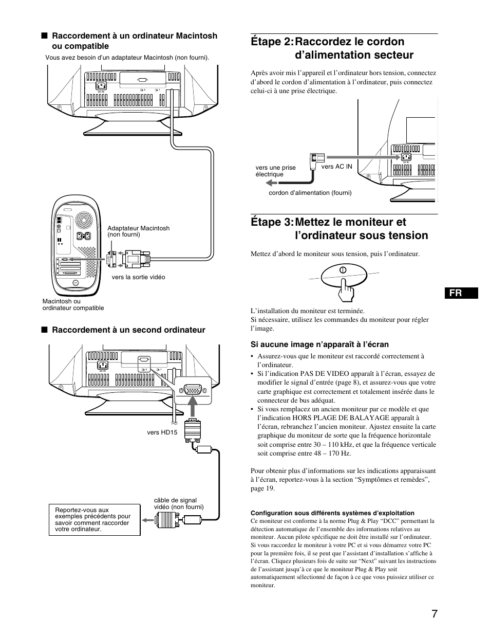 Étape 2, Étape 3, Étape 2:raccordez le cordon d’alimentation secteur | Sony CPD-G420S User Manual | Page 27 / 64