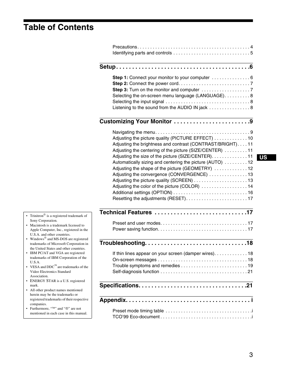 Sony CPD-G420S User Manual | Page 3 / 64