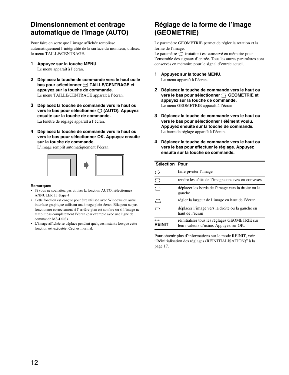 Réglage de la forme de l’image (geometrie) | Sony CPD-G420S User Manual | Page 32 / 64