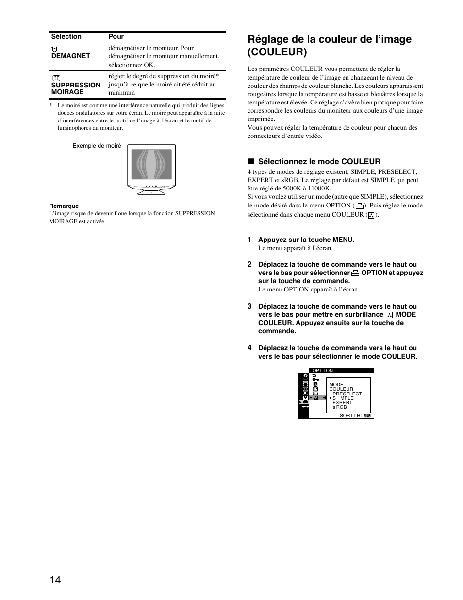 Réglage de la couleur de l’image (couleur) | Sony CPD-G420S User Manual | Page 34 / 64