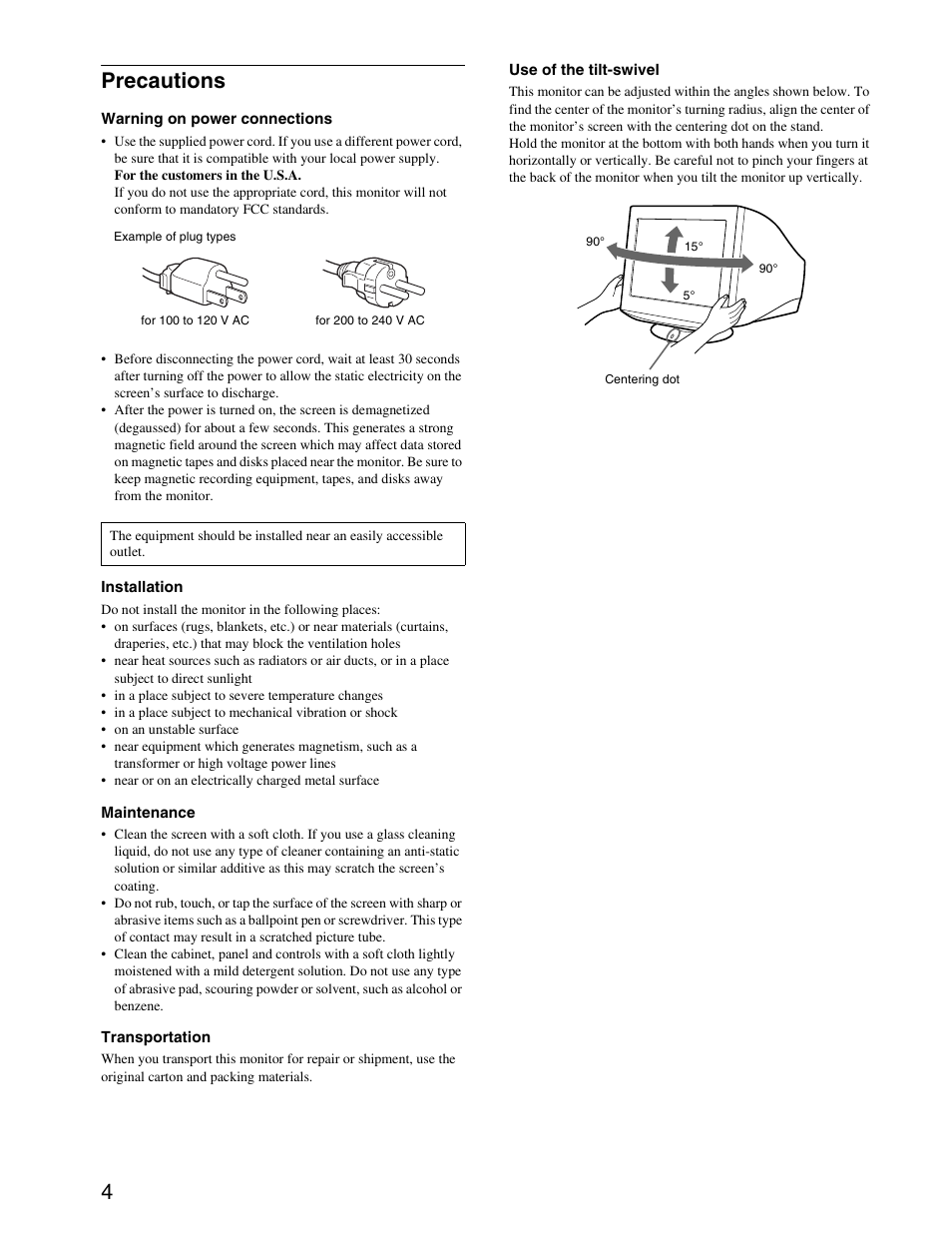 Precautions, 4precautions | Sony CPD-G420S User Manual | Page 4 / 64