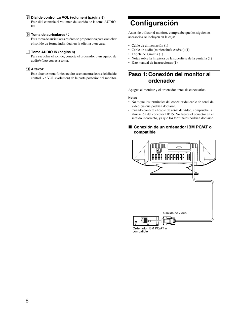 Configuración, Paso 1: conexión del monitor al ordenador, Paso 1: con | Sony CPD-G420S User Manual | Page 46 / 64