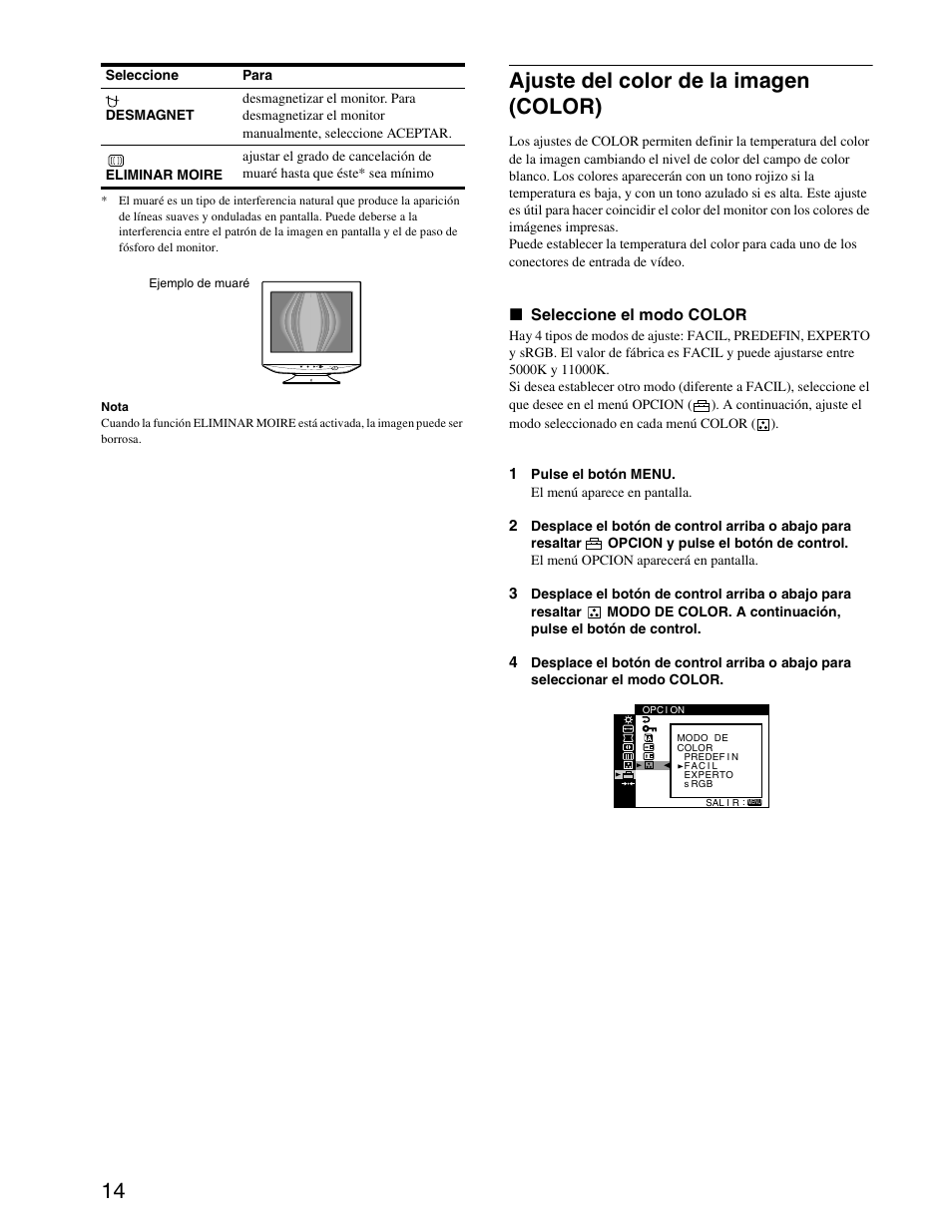 Ajuste del color de la imagen (color) | Sony CPD-G420S User Manual | Page 54 / 64