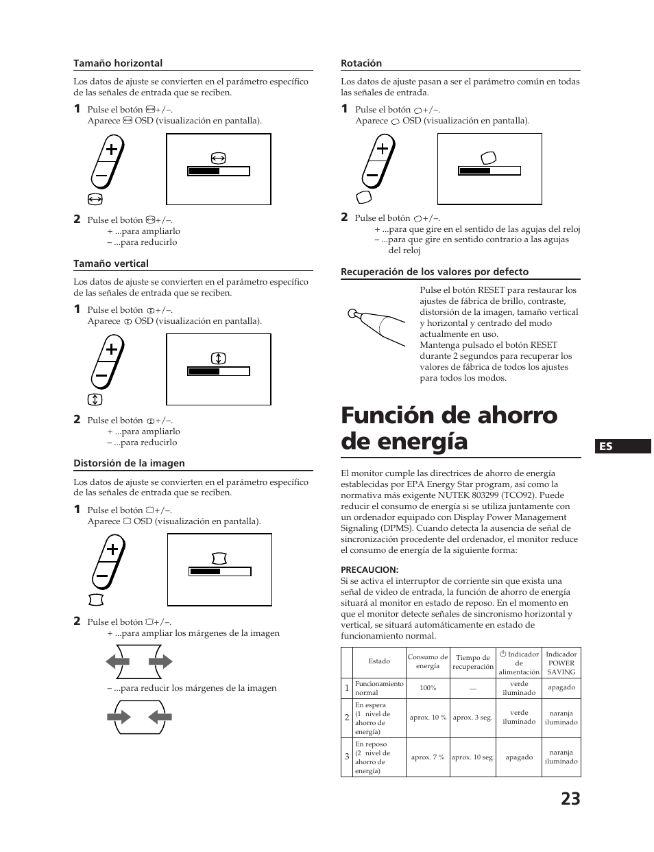 Función de ahorro de energía | Sony CPD-17F03 User Manual | Page 23 / 33