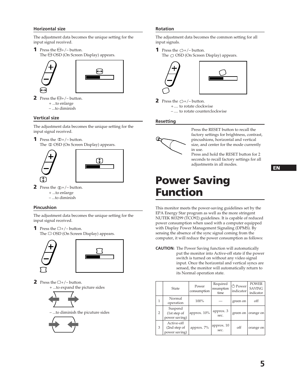 Power saving function | Sony CPD-17F03 User Manual | Page 5 / 33
