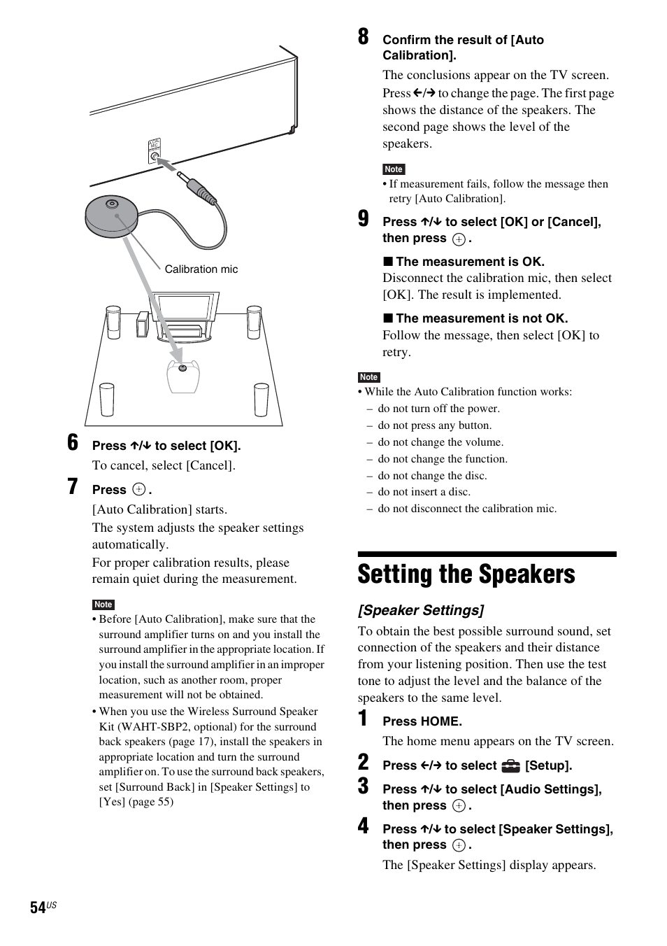 Setting the speakers | Sony BDV-IZ1000W User Manual | Page 54 / 88