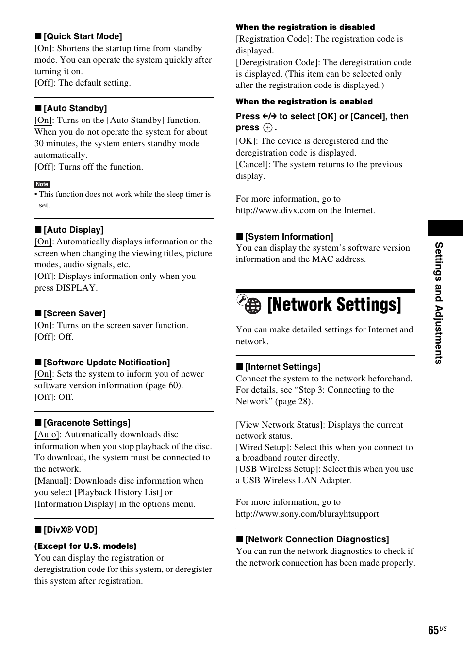 Network settings | Sony BDV-IZ1000W User Manual | Page 65 / 88