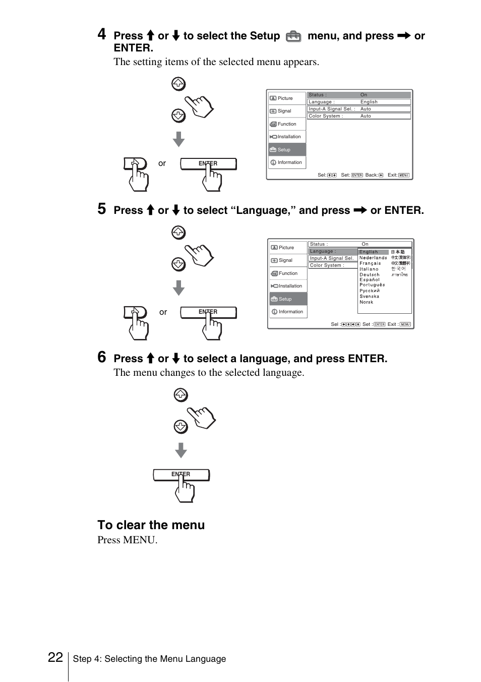 Press menu | Sony Cineza VPL-HS51A User Manual | Page 22 / 68